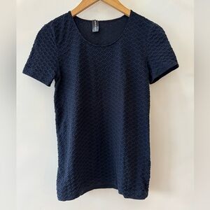 Giorgio Armani Vintage Navy Textured Ribbed Short Sleeve Top T-Shirt Medium -